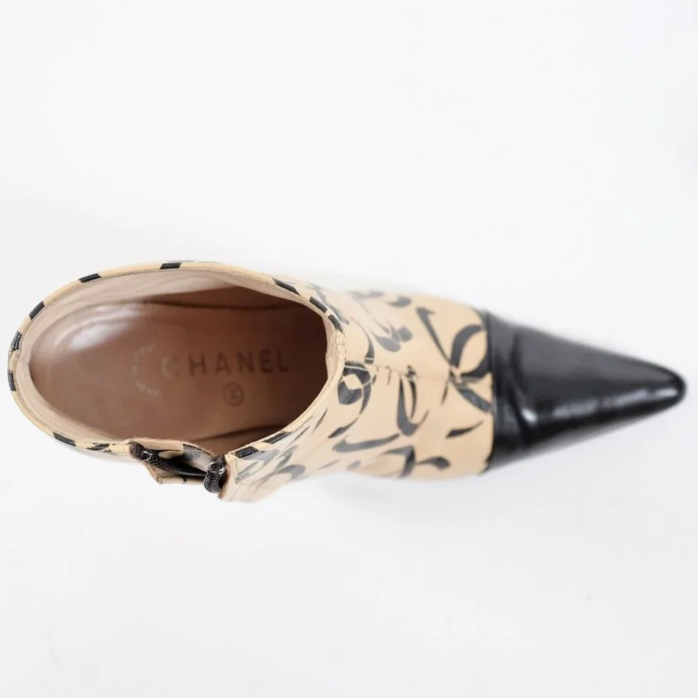 CHANEL Ankle Boots with Black and Cream Design - Picture 14 of 16